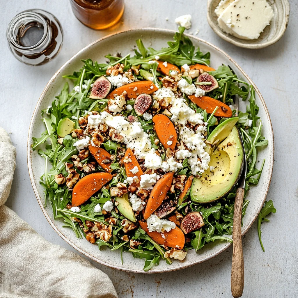 Carrot Arugula Salad with Fig, Goat Cheese & Avocado