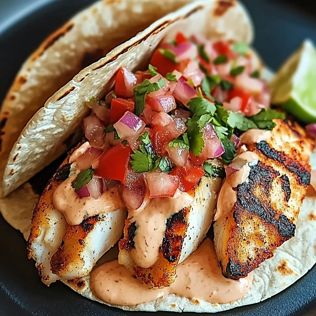 Grilled Fish Tacos with Spicy Mayo & Pico de Gallo