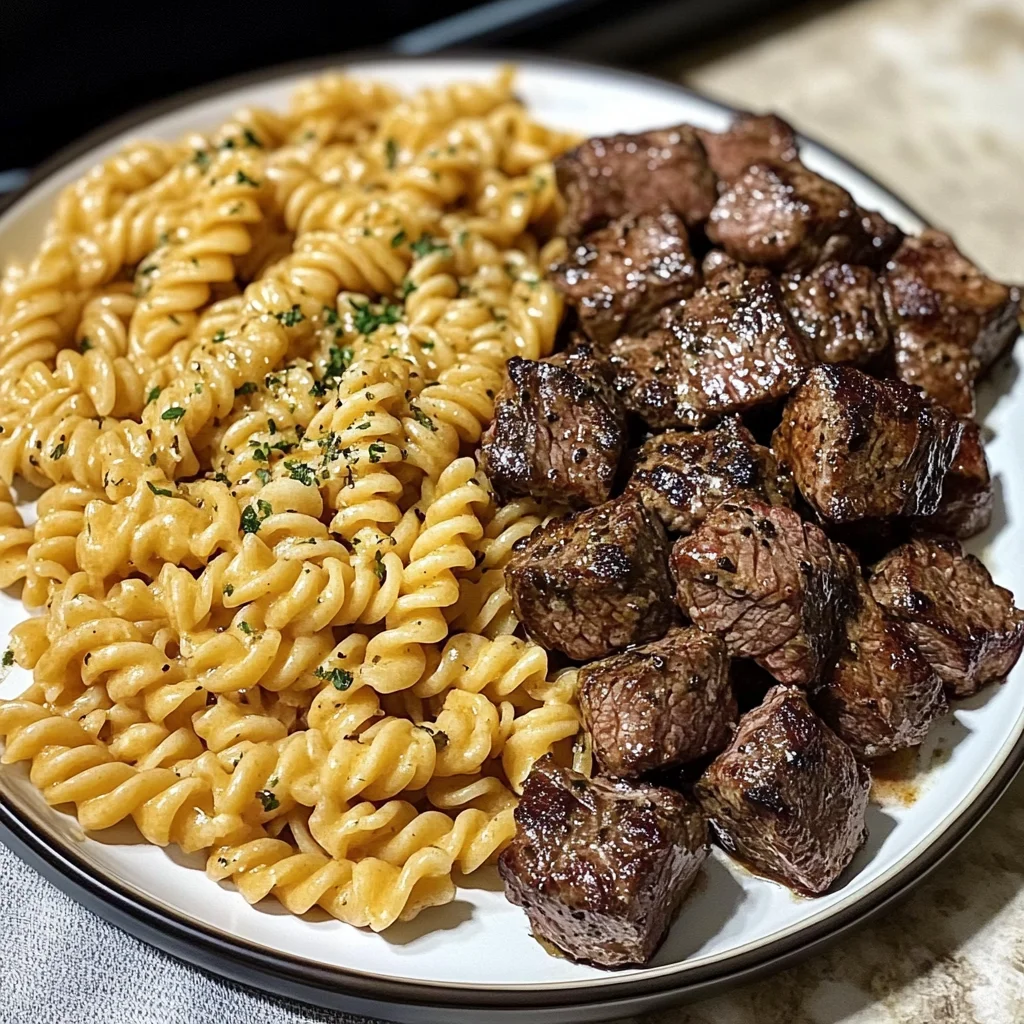 One-Pan Steak Bites & Cheesy Garlic Butter Noodles