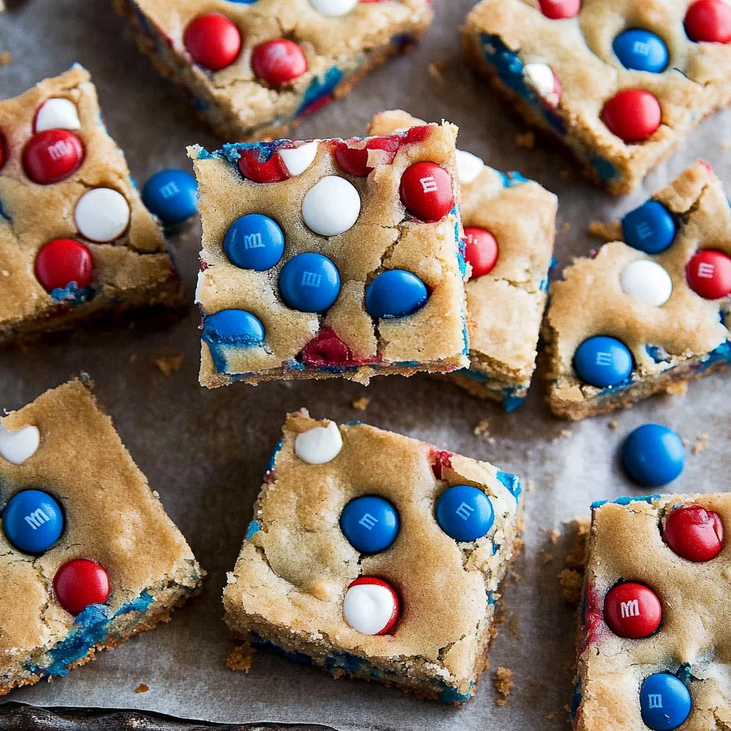 Red White and Blue M&M Cookie Bars