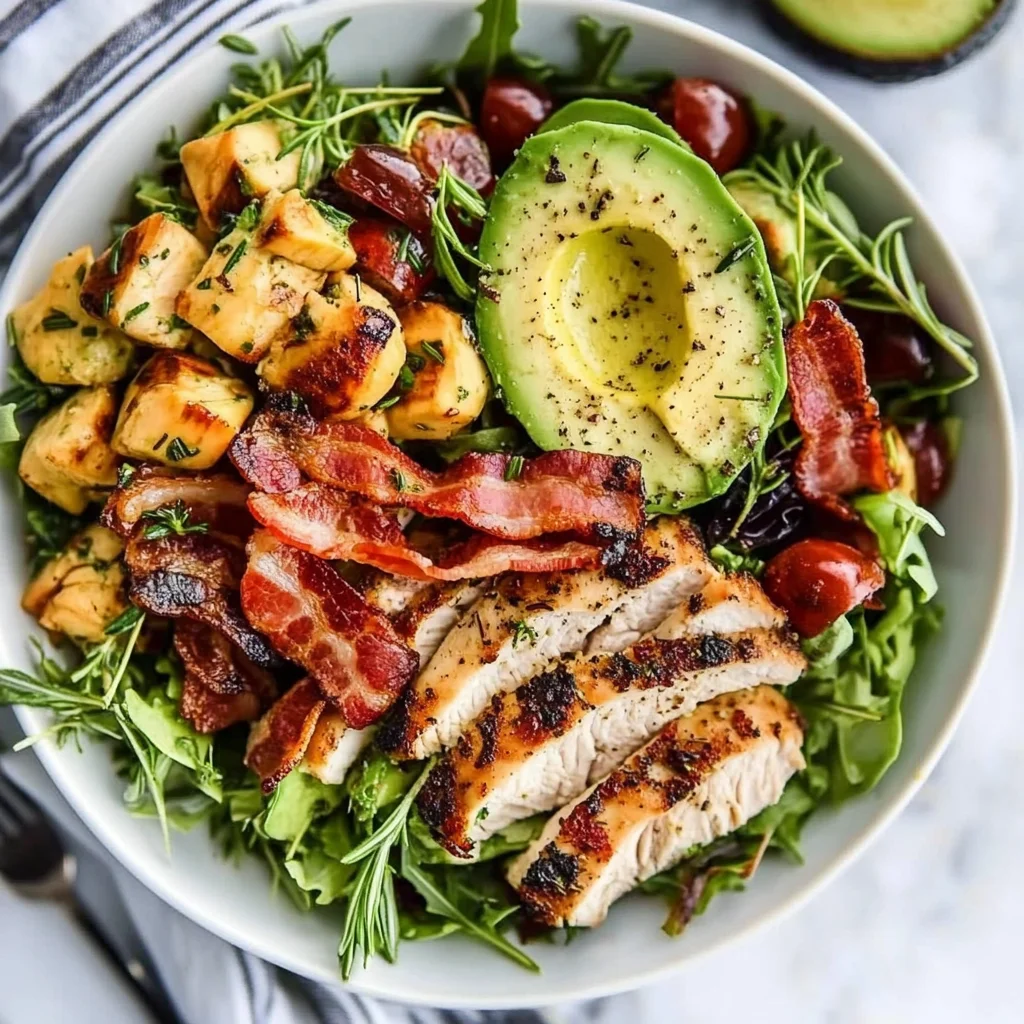 Rosemary Chicken, Turkey Bacon and Avocado Salad