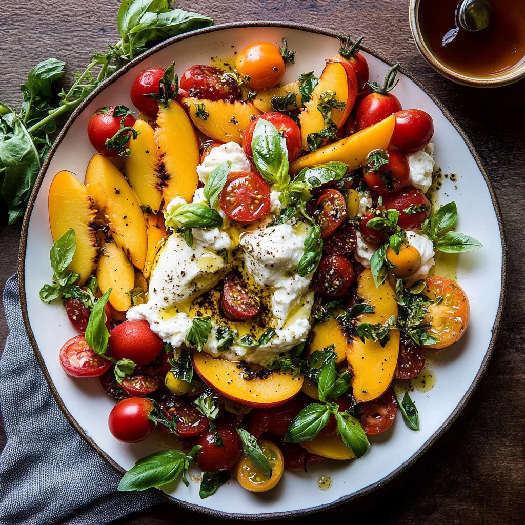 Tomato, Peach, and Burrata Salad