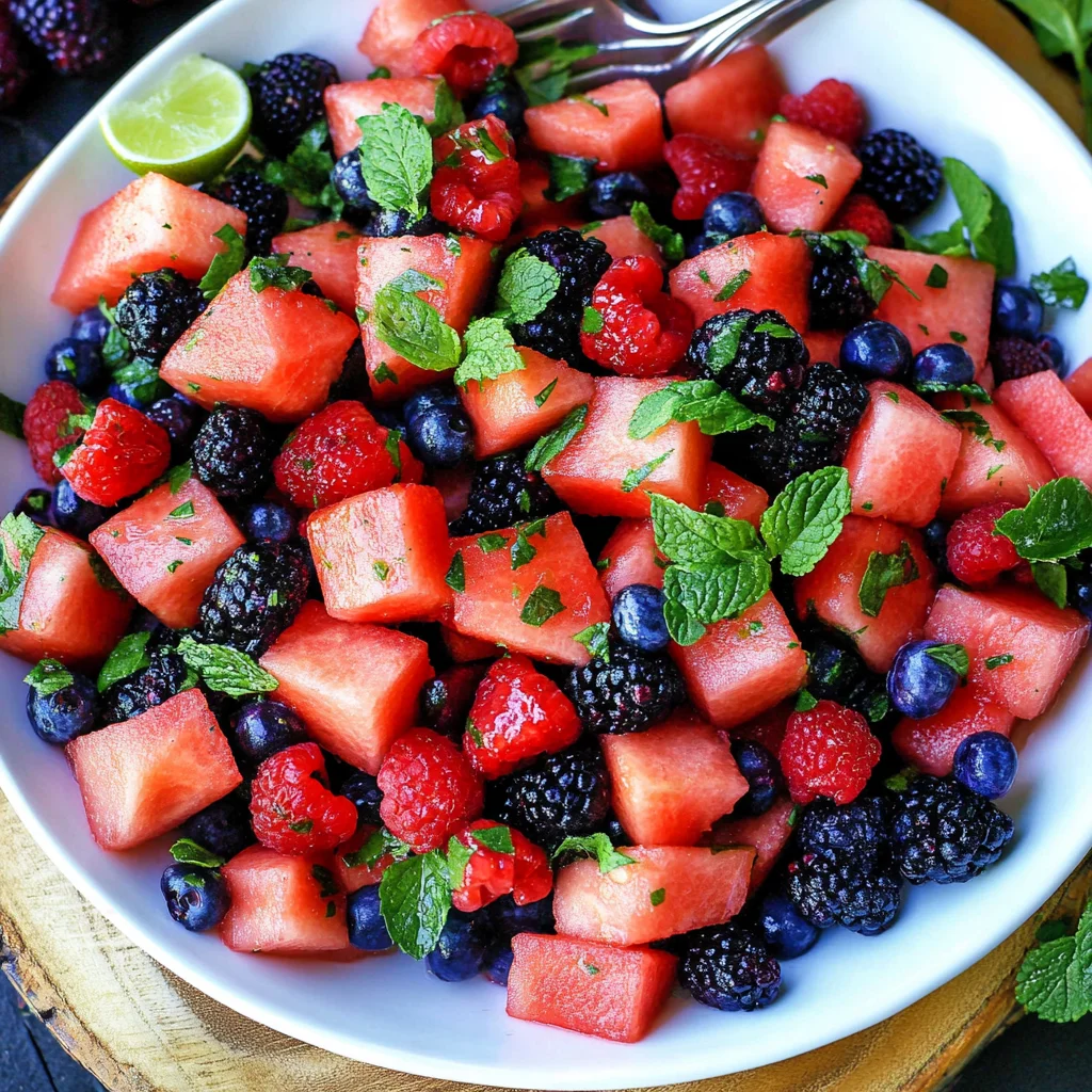 Berry Watermelon Salad With Honey Lime Dressing