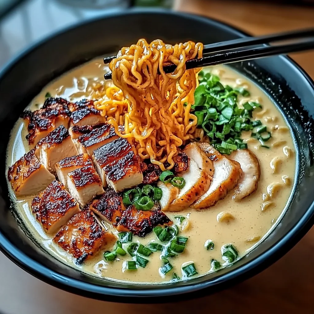 Fiery Chicken Ramen with Creamy Garlic Sauce