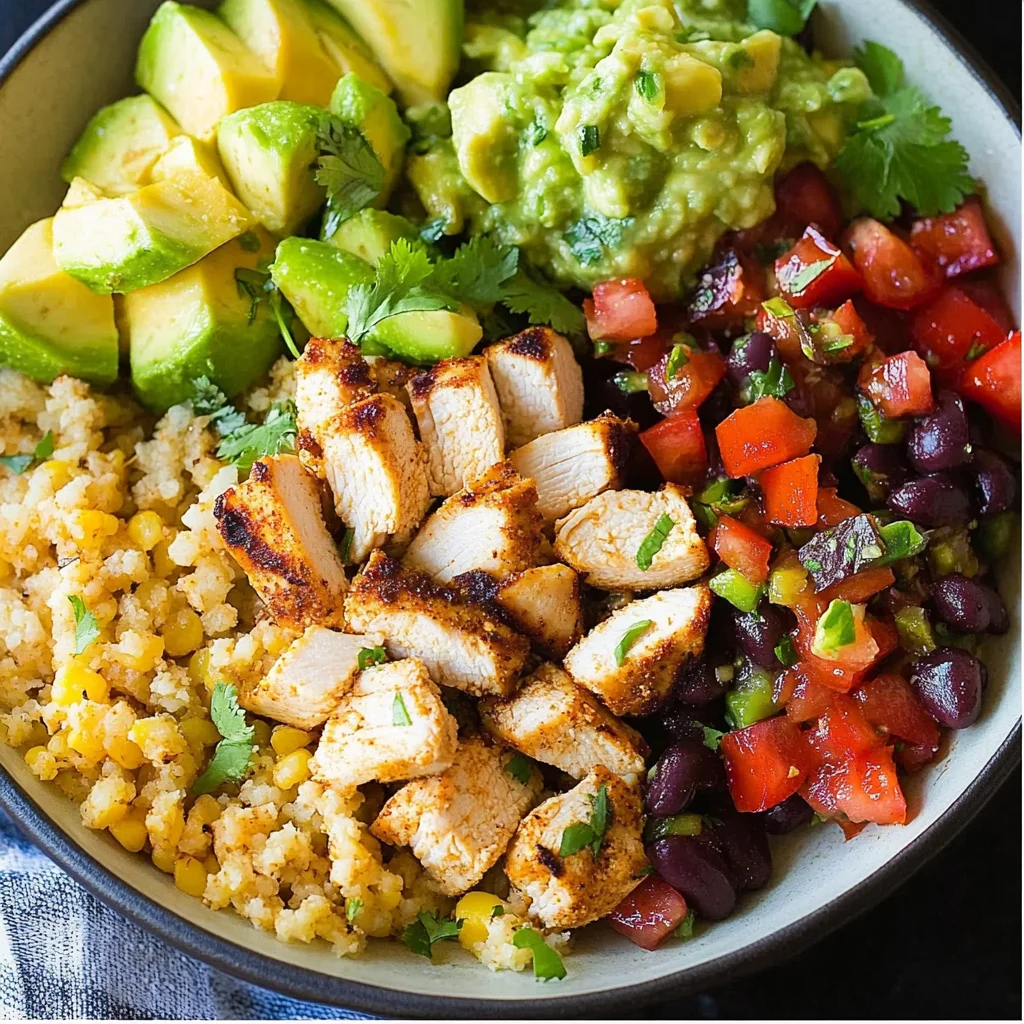Grilled Chicken Burrito Bowls with Avocado Salsa