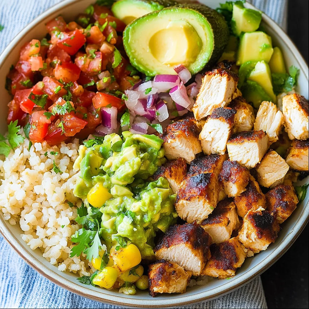 Grilled Chicken Burrito Bowls with Avocado Salsa