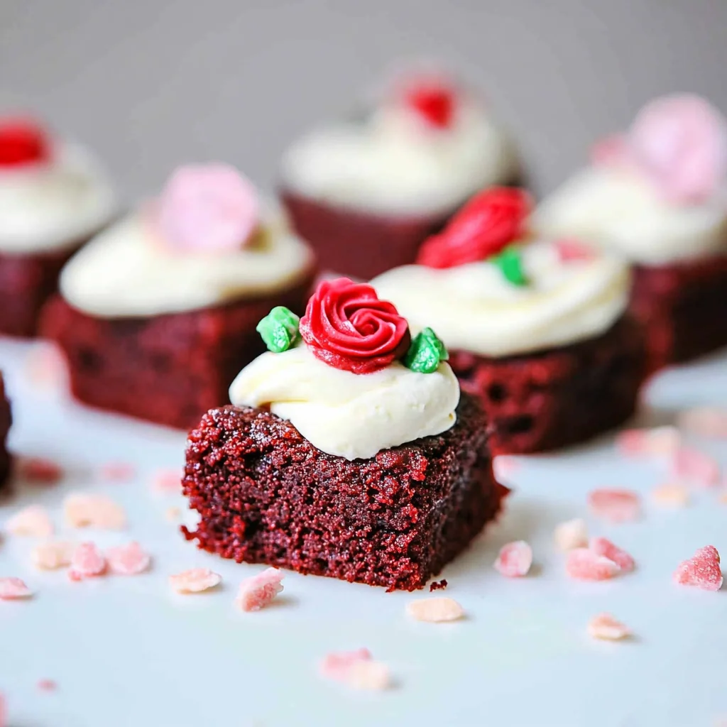 Mini Red Velvet Brownies with Vanilla Bean Cream Cheese Frosting