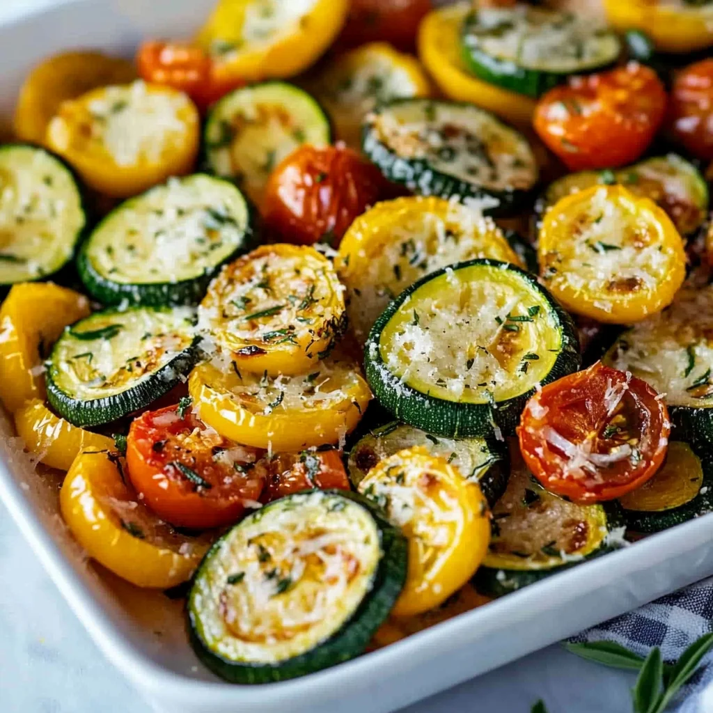 Roasted Garlic-Parmesan Zucchini Squash and Tomatoes Recipe