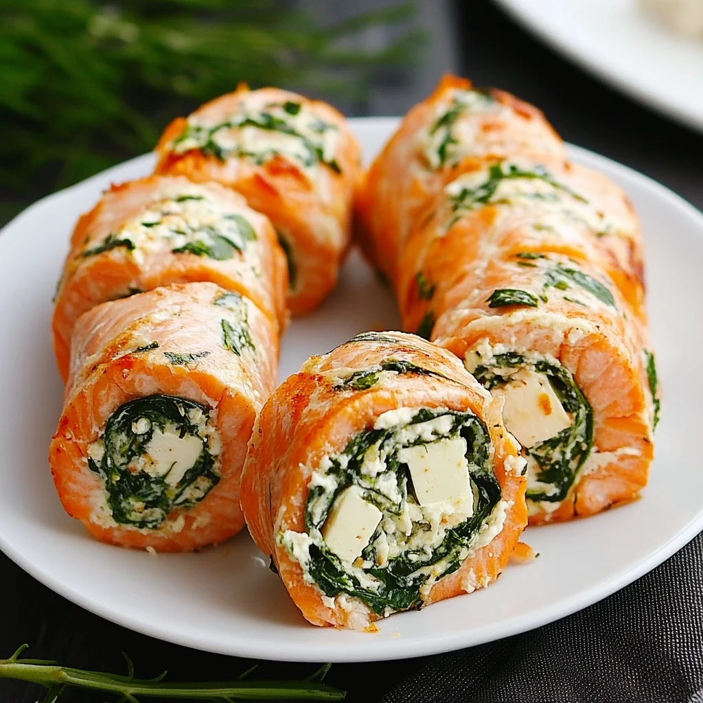 Spinach & Feta Stuffed Salmon Pinwheels