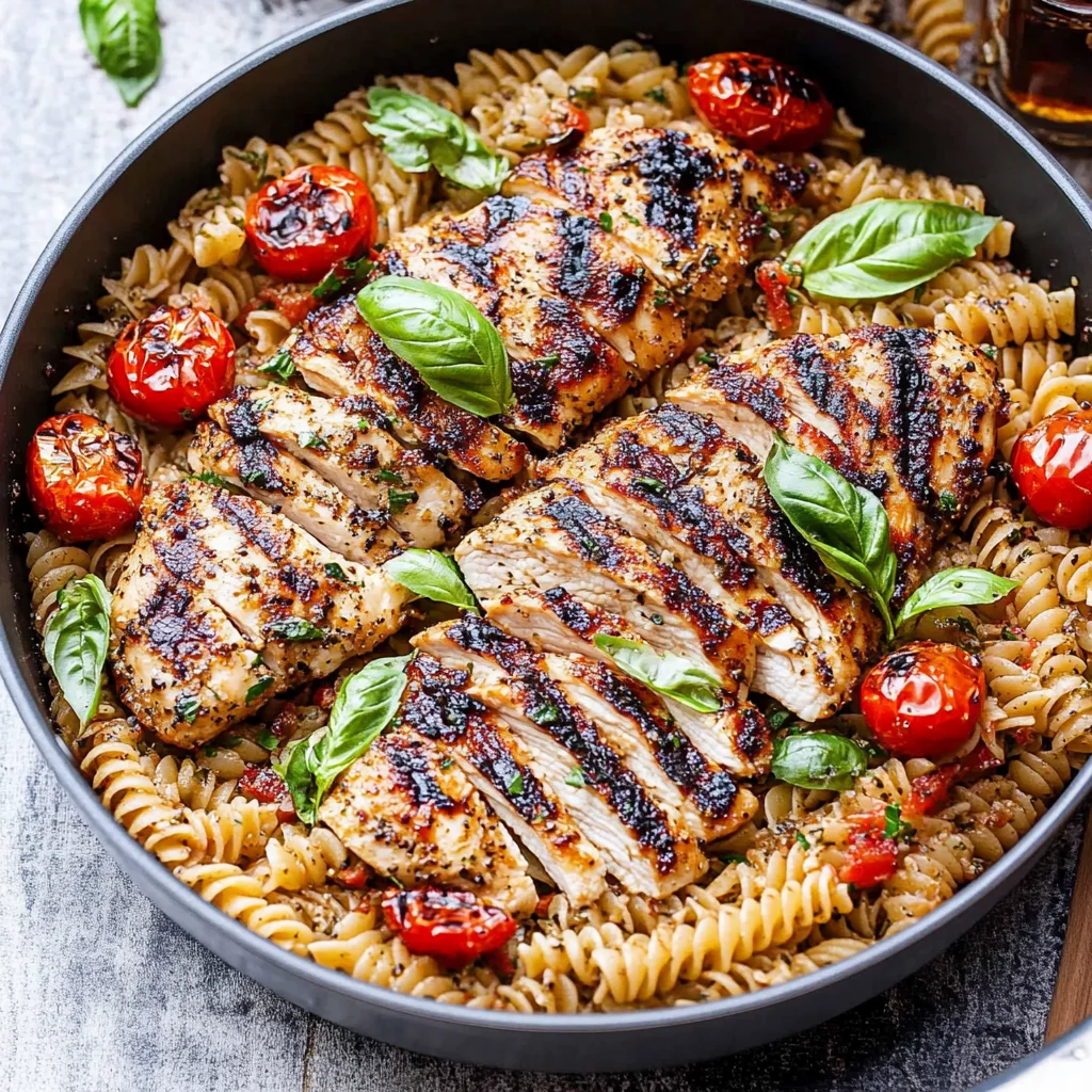 Tomato Basil Pasta with Balsamic Grilled Chicken