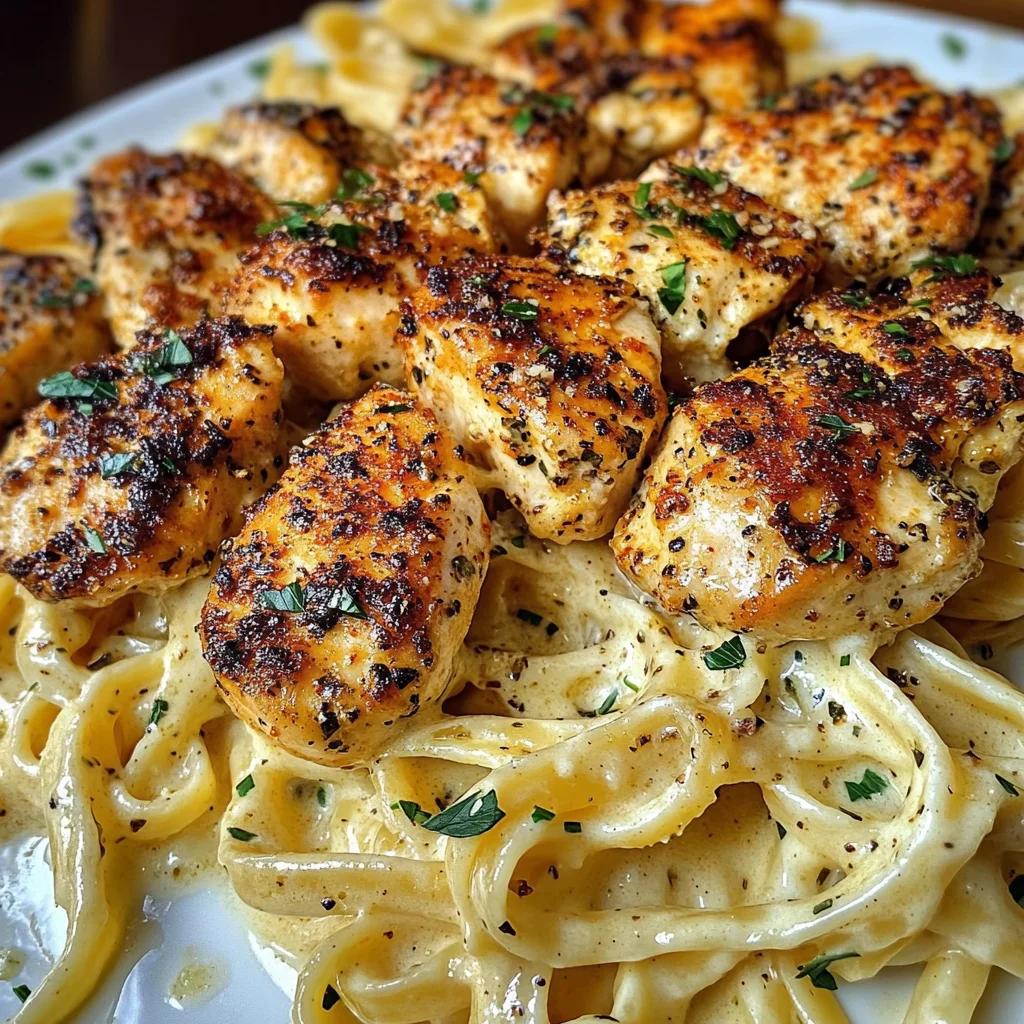 Cajun Chicken Bites with Cheesy Alfredo Linguine