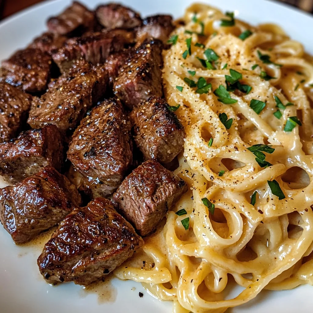 Cajun Steak Tips with Cheesy Parmesan Linguine