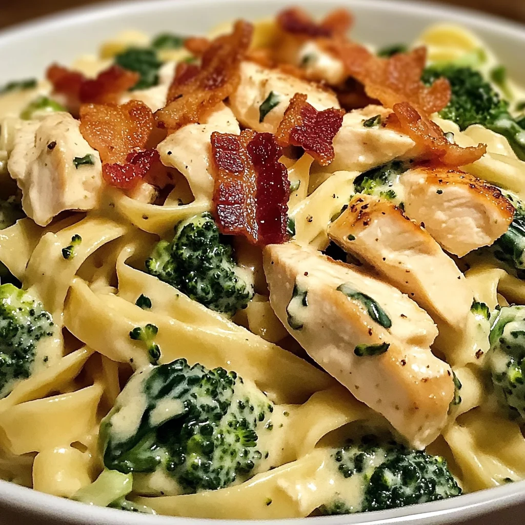 Chicken, Bacon & Spinach Alfredo Fettuccine with Broccoli