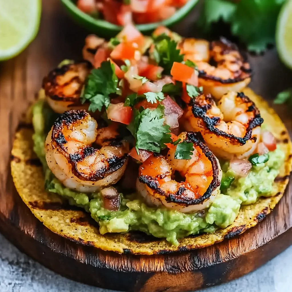 Grilled Shrimp Tostadas with Guacamole & Pico de Gallo