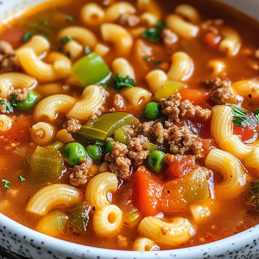 One Pot Beef and Tomato Macaroni Soup