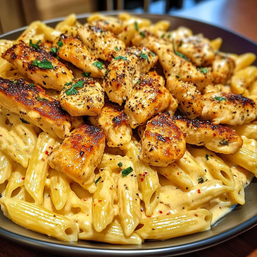 Cheesy Chicken Penne in Garlic Butter Parmesan Sauce