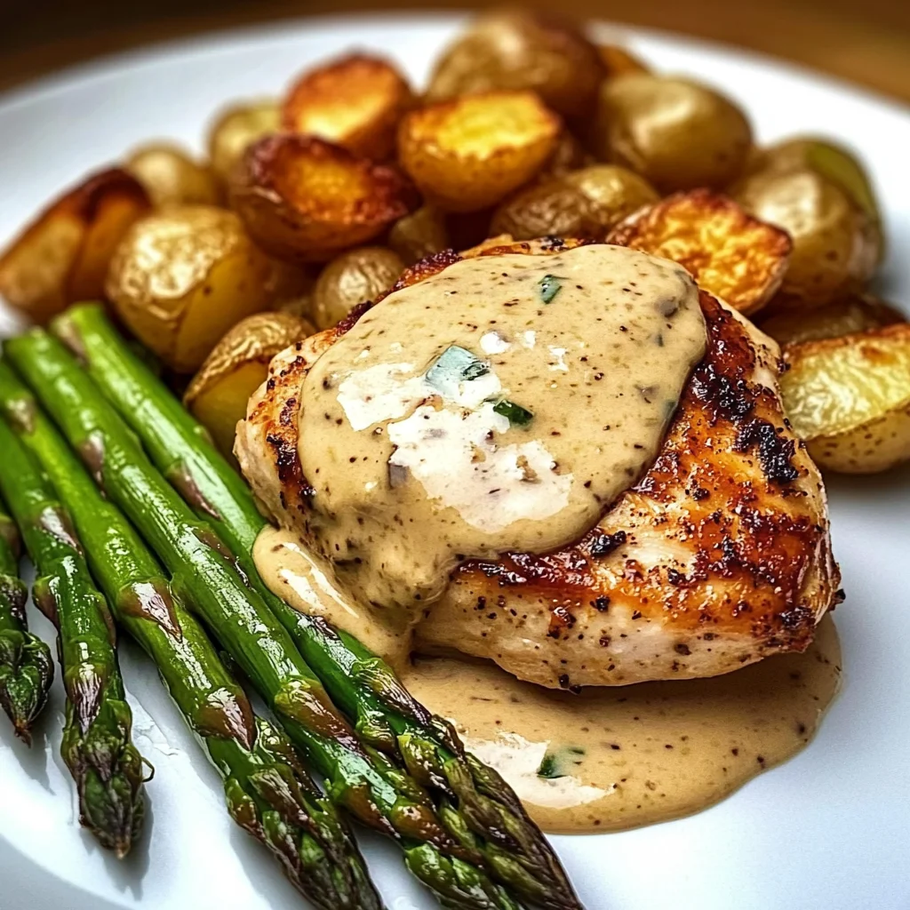 Creamy Dijon Chicken with Asparagus & Roasted Potatoes