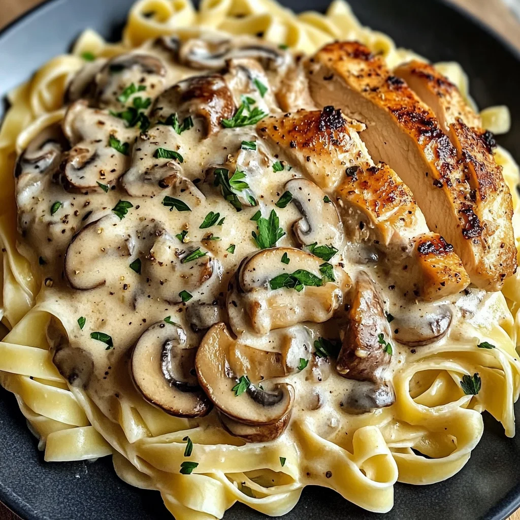 Creamy Garlic Mushroom Chicken Fettuccine