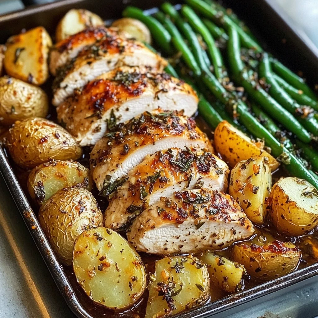Garlic Herb Chicken with Roasted Potatoes & Green Beans