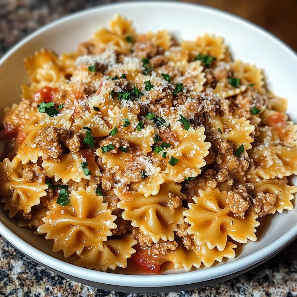 Garlic Parmesan Bowtie Pasta with Creamy Beef