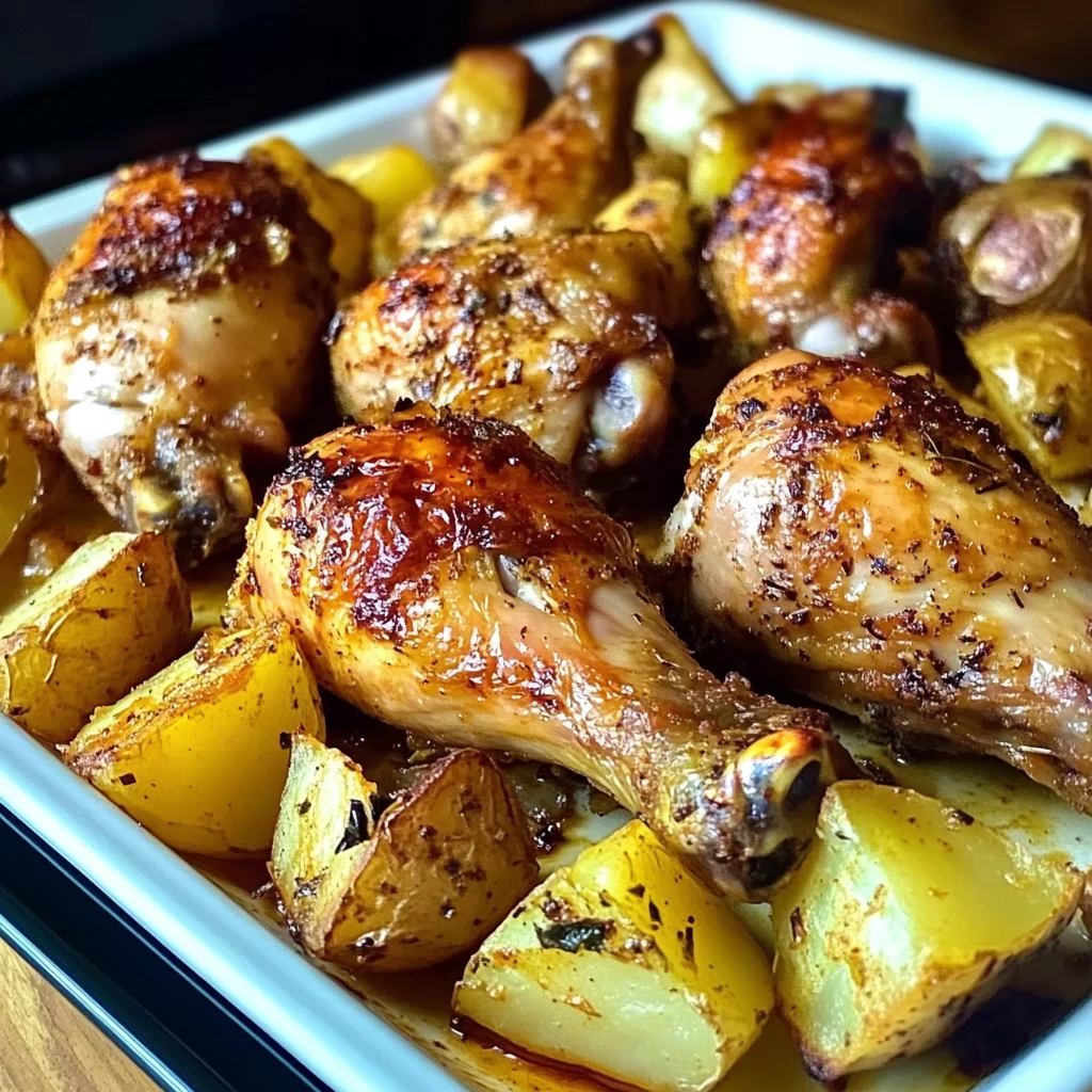Golden-Baked Chicken Drumsticks with Crispy Potatoes