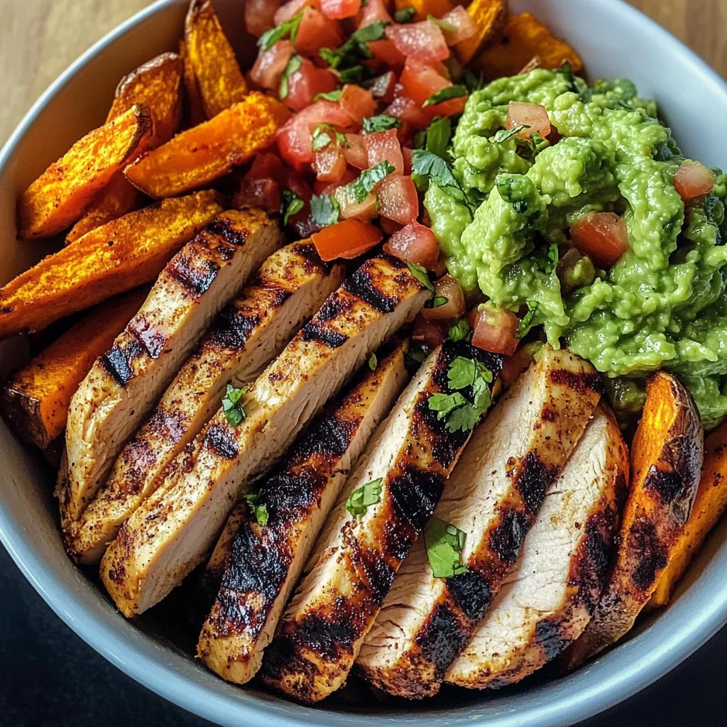 Grilled Chicken Power Bowl with Sweet Potato Fries & Guac