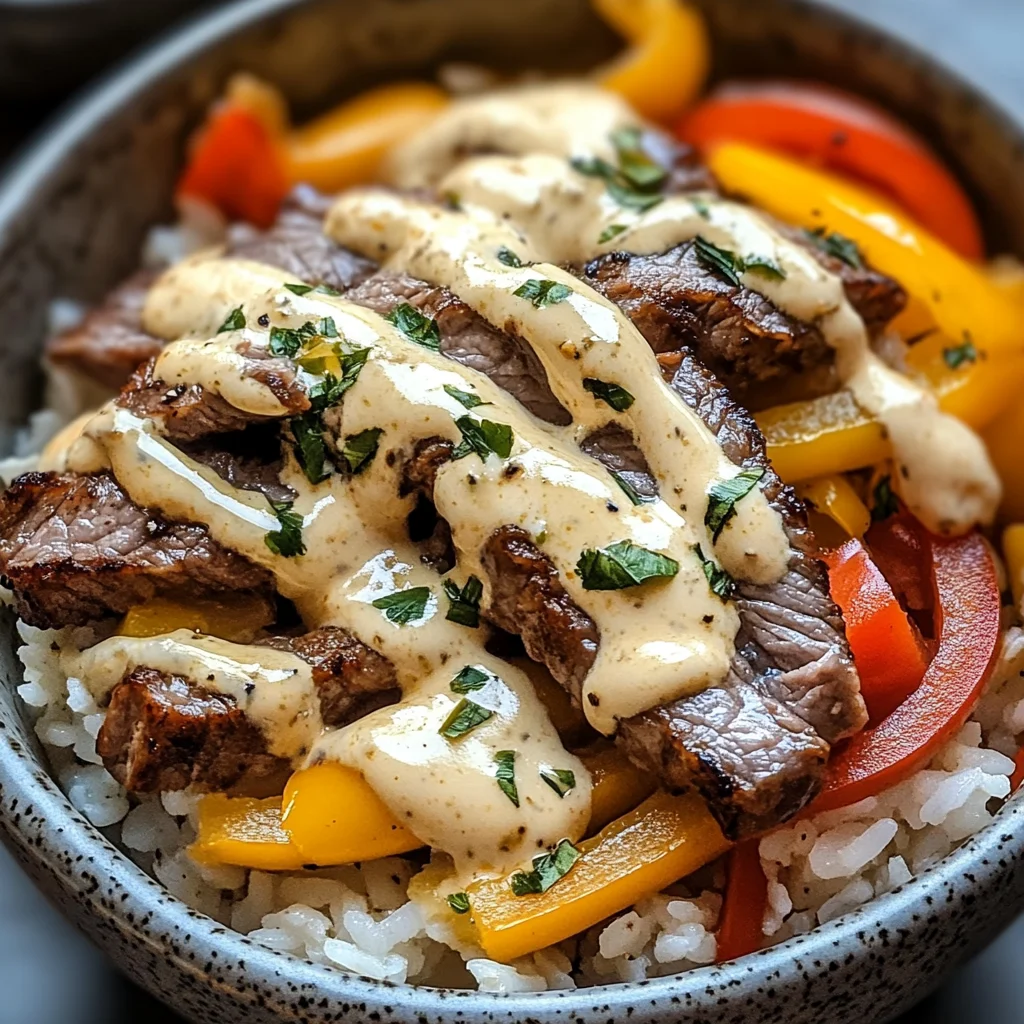 High Protein Philly Cheesesteak Rice Bowls