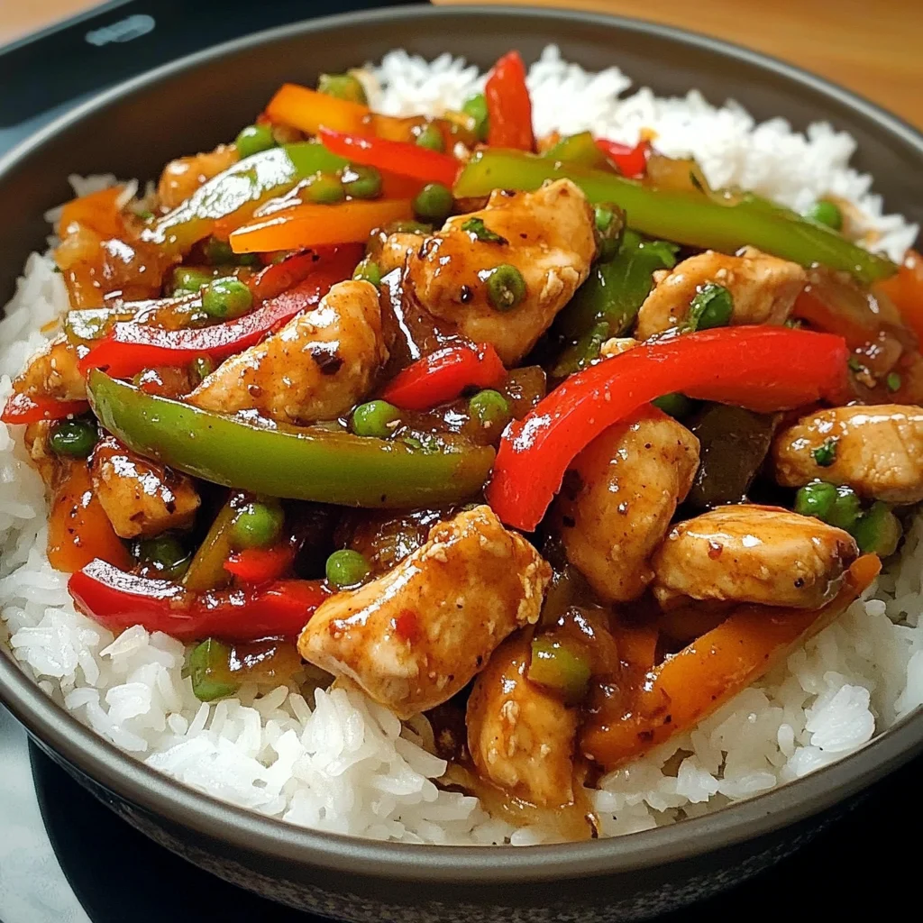 Spicy Chicken Stir-Fry with Peppers & Rice